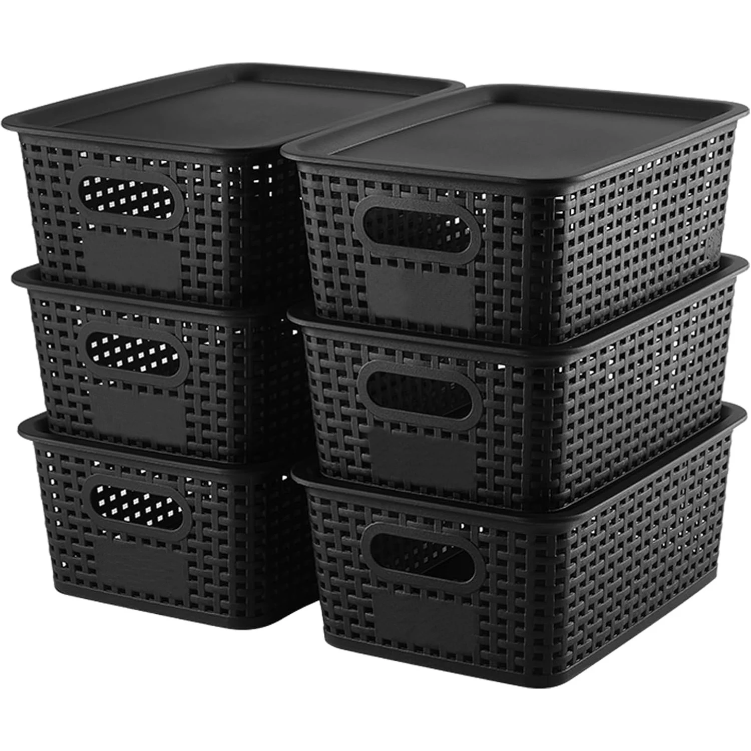 Paquete de 6 cajas de almacenamiento de plástico, cesta organizadora de almacenamiento Simple tejida lateral ahuecada, artículos para el hogar, cajas de artículos diversos de cocina