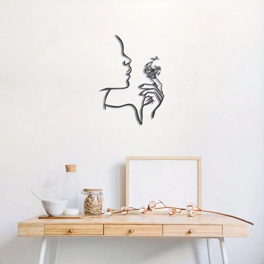 CIFbuy Metal Wall Art Woman Blowing Dandelions Line Art Hanging Decor For Home Office Easy Install Floral Gift For Flower Lovers