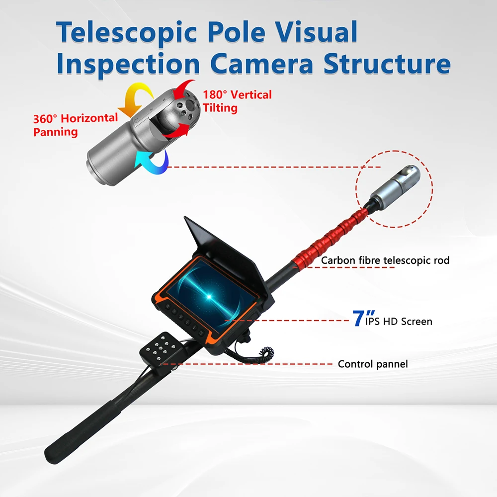 3meters Length Carbon Fiber Pole 1080P Telescopic Camera PTZ Lens Camera with DVR