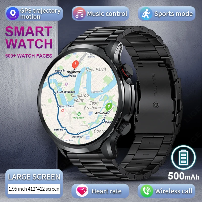 

LIGE 1.95" Display Smart Watch BT Call 500mAh Large Battery Smartwatch GPS Trajectory Movement Sports Bracelet For Android IOS