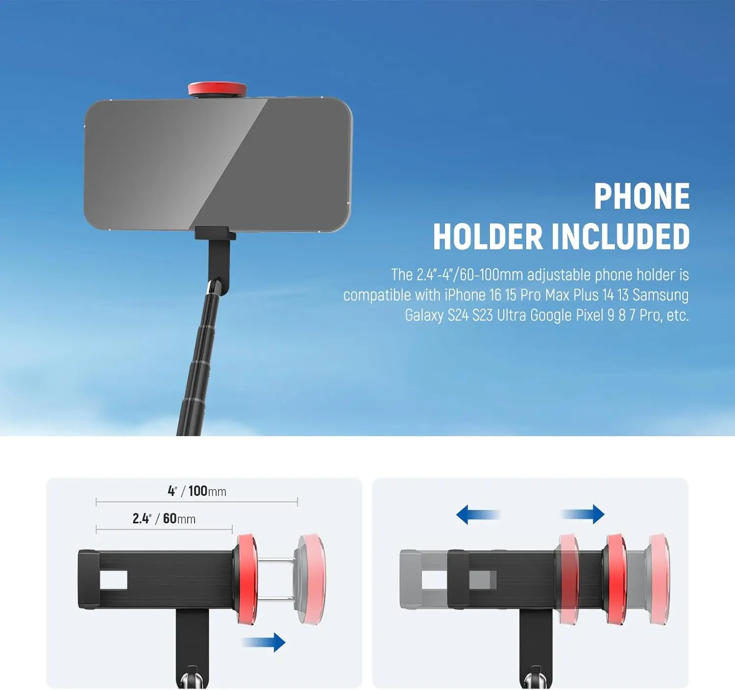 NEEWER Basics PA991 Selfie Stick Tripod For iPhone Samsung Android, 57.9 Inch Metal Portable Lightweight Travel Phone Stand