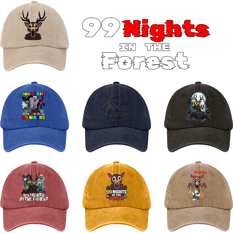 

99 Nights in The Forest Washed Baseball Hat Sweat Absorbing Breathable Sun Hat Cartoon Anime Printed Duckbill Cap Birthday Gift