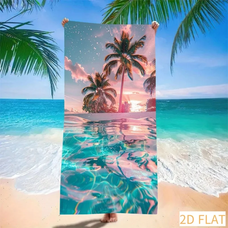 150/178cm Pink Palm Beach Towel Super Absorbent Quick Dry Microfiber Sunset Print Soft Sand Free Blanket Picnic Tropical Escape