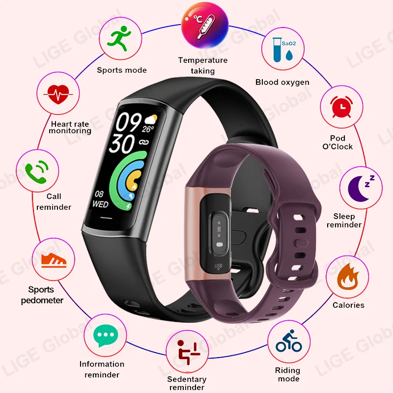 

LIGE Smartwatch SpO2 Body Temperature Monitor Fitness Clock Sports Waterproof Men Women Smart Watch Band For iOS Android 2026