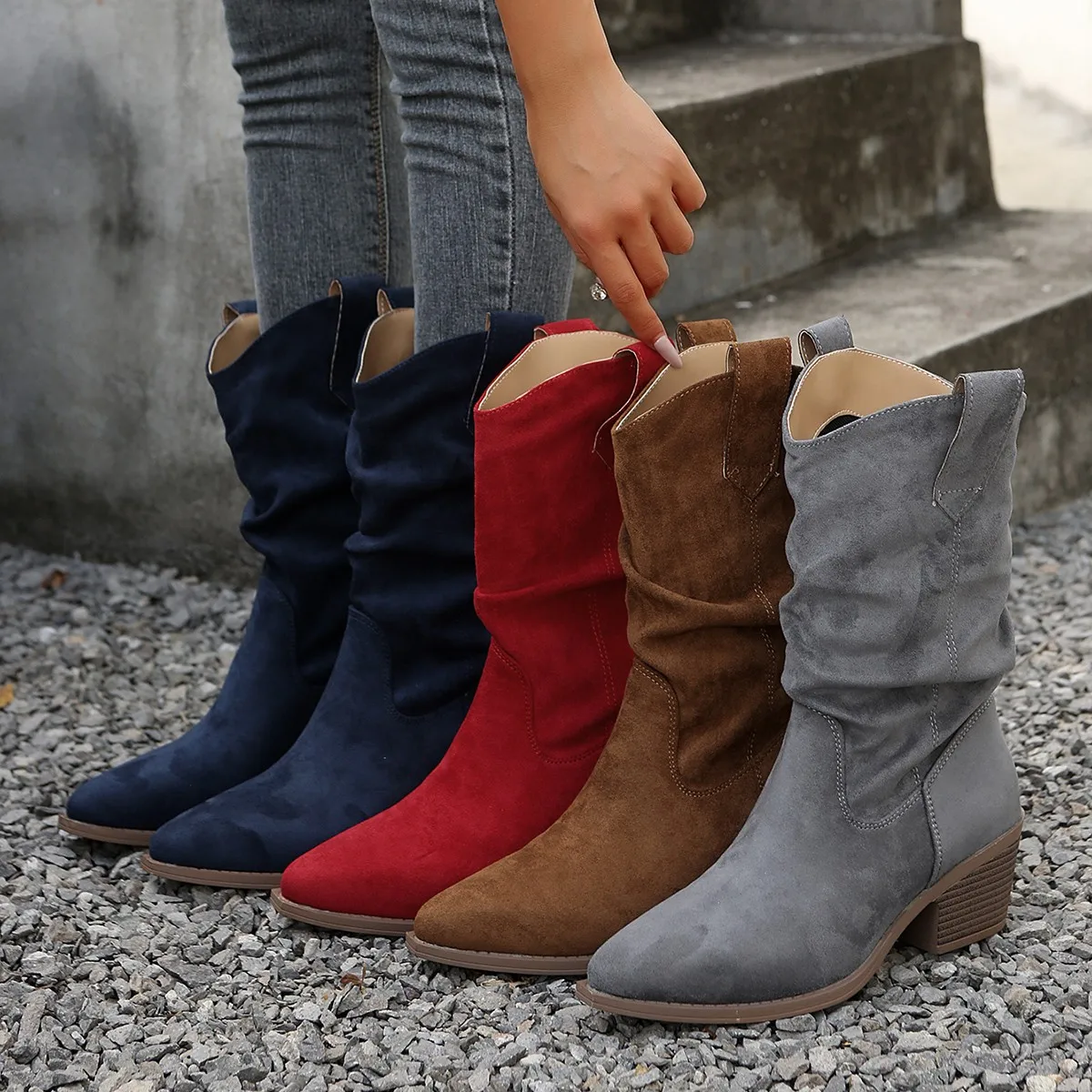 Botas de tobillo para mujer 2026 Otoño/Invierno, Botas de caballero, Botas de media caña con tacón grueso, Suela suave, Botas holgadas con efecto adelgazante y arrugado