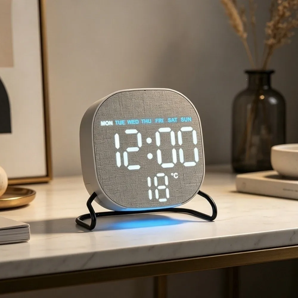 Plastic Digital LED Clock Temperature Display Round/Square Bedside Wake-up Clock Adjustable