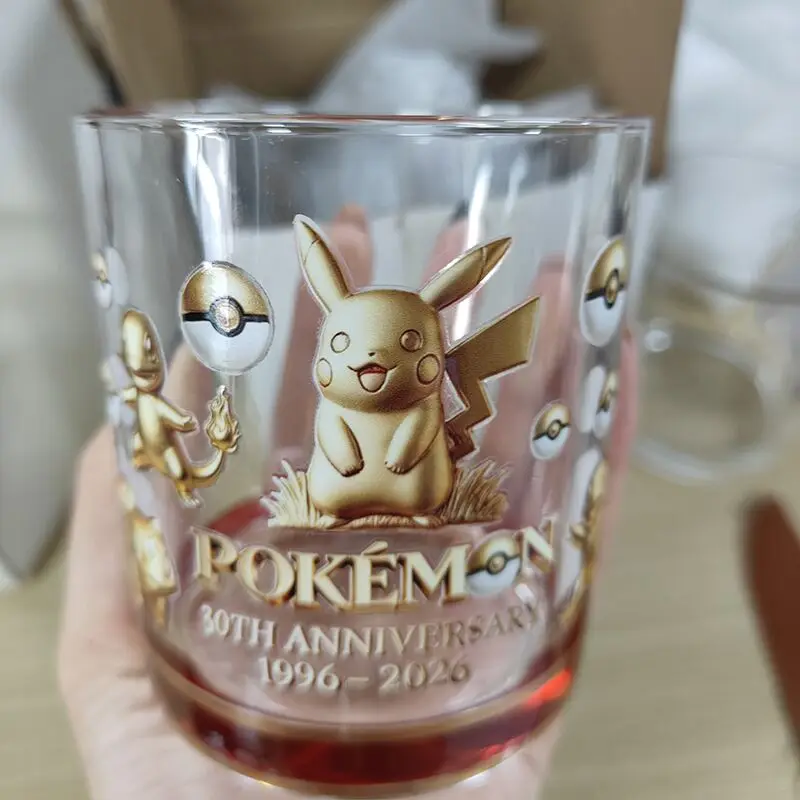 30th Anniversary Pokemon Embossed Tumbler 1996-2026 Transparent Whiskey Glass Practical Drinkware With Gift Box Home view 4