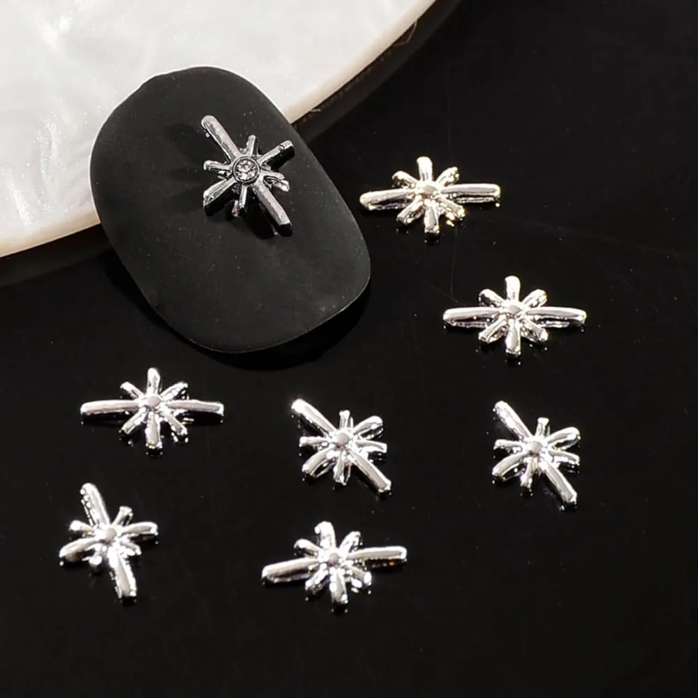 20pcs Mixed Cross Star Nails Charms 3D Alloy Gold Silver Stars Rhinestone Nail Art Supplies for Manicure DIY Crystal Nail Gems