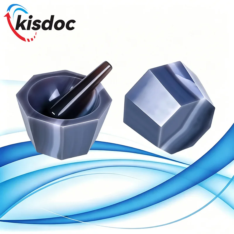 Natural Agate Mortar and Pestle Set Deepened Octagonal Lab Grinding Bowl 60-150mm Laboratory Sample Grinding Tool
