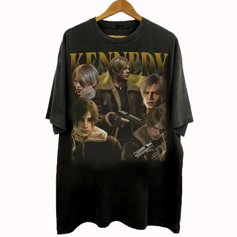 Camiseta para hombre de Leon Kennedy Biohazard Game Merchandise, novedad de verano, informal de algodón, adecuada tanto para hombres como para mujeres