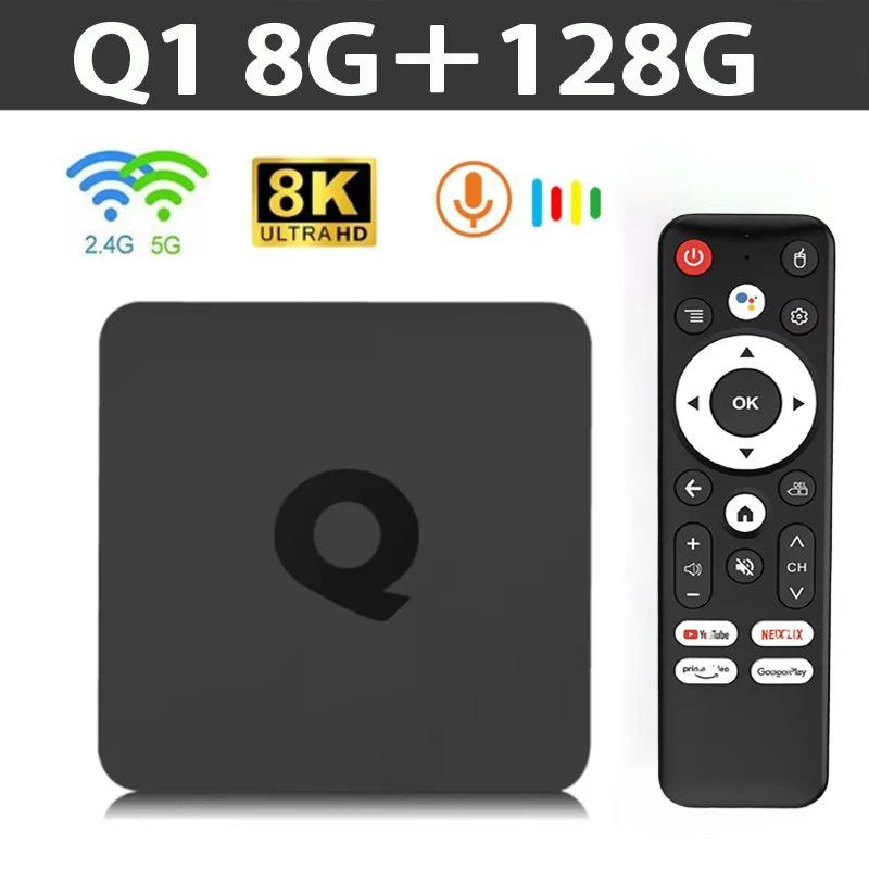 Q1 Android14 8K HD Smart TV Box Allwinner H313 128G Dual Wifi 2.4G&5G Set Top Box BT 5.2Media Player with Google Voice Assistant