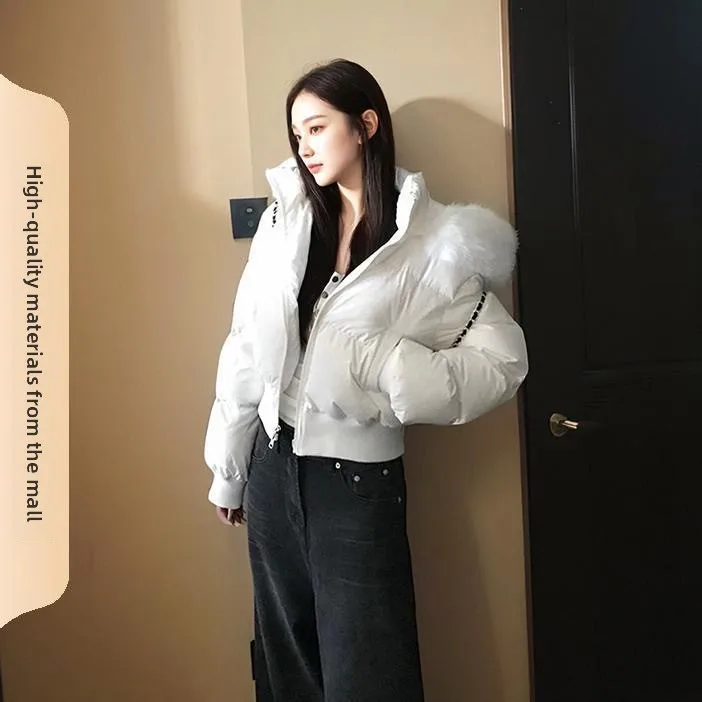 2025 جديد Faion الكورية Sle Thiened ort down Jaet المرأة الرجعية معطف بياقة من الفرو التخسيس الخصر تصميم معطف الشتاء