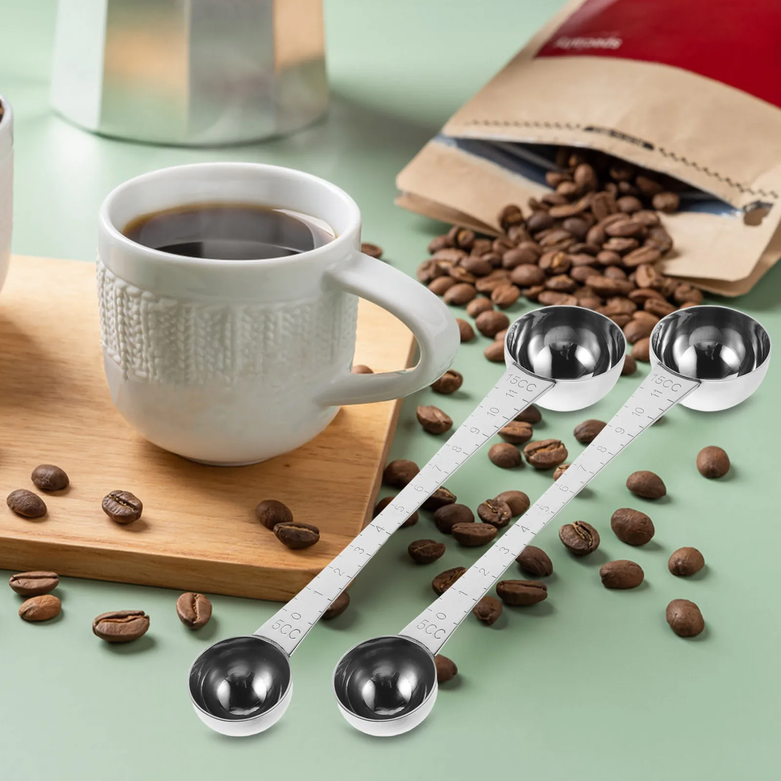 

2Pcs Stainless Steel Long Handle Coffee Scoop Double Sided Measuring Spoon for Coffee Bean Protein Powder Honey Hot Chocolate