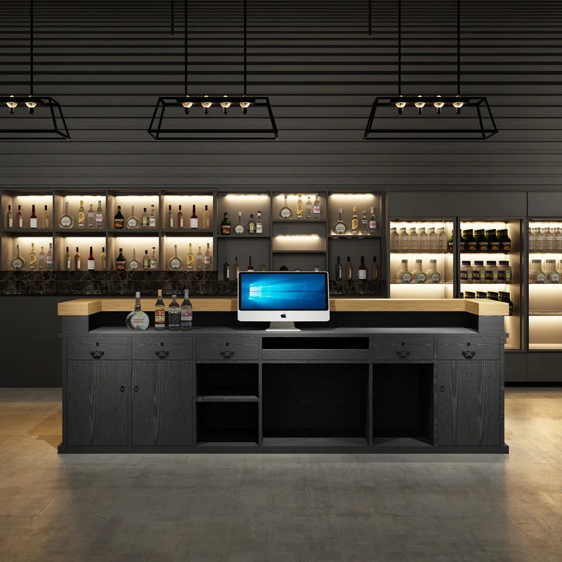 Meja Kasir Restoran Bar Gaya Cina Baru Homestay Mewah Meja Kasir Kayu Solid Perabot Meja Resepsionis JT40C