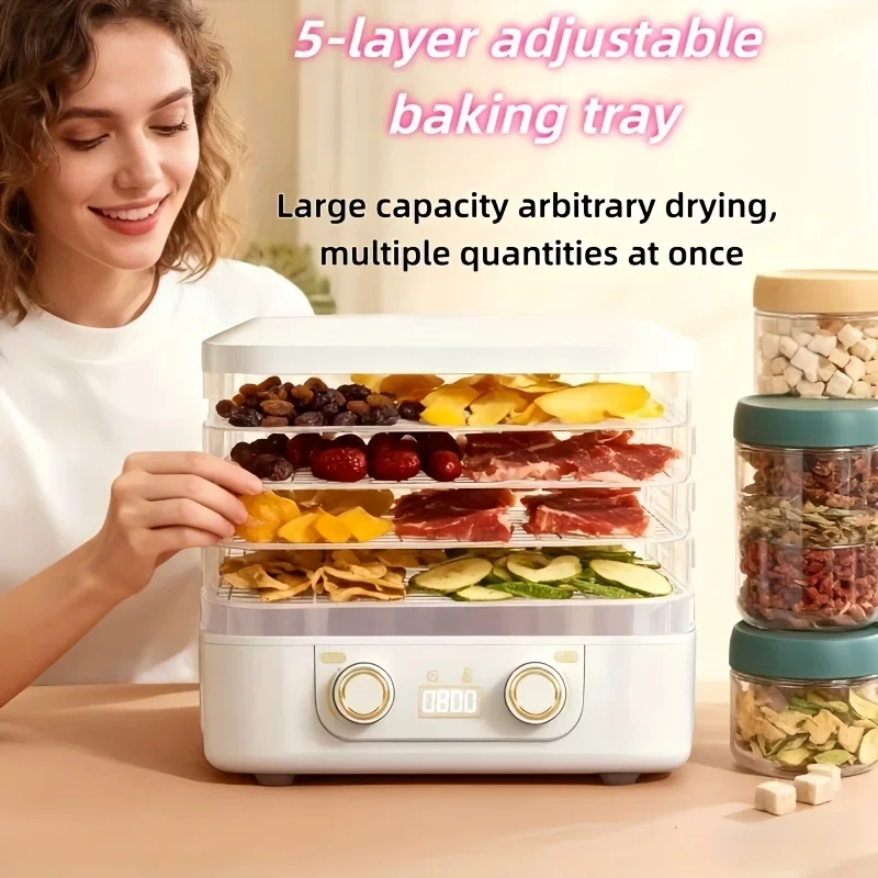 5-Layer Food Dehydrator for Household New Upgraded Digital Temperature Control up to 70℃ Eco-Friendly Fruit Dryer Tray