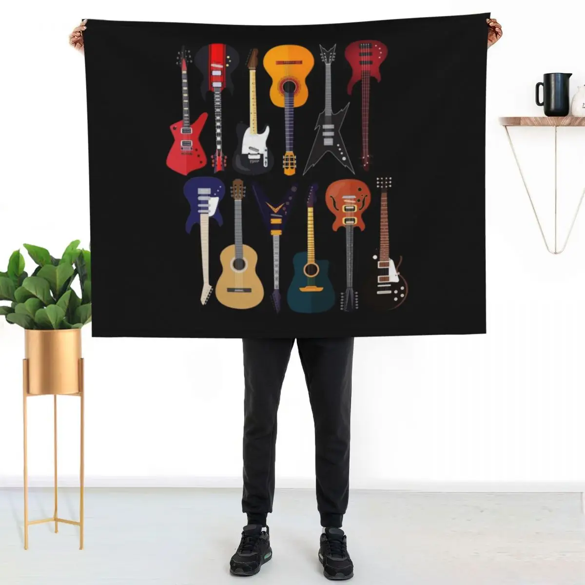 Musician Different Types Of Guitar Throw Blanket Retros Quilt Summer Beddings Plush Plaid on the sofa Picnic Blankets
