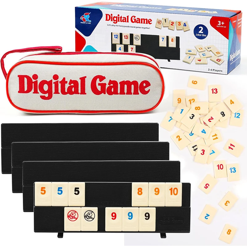 Rummy Cube Game with 4 Racks, 106 Rummy Cube Game Set with Portable Case, Rummy Tiles Travel Set for Family Classic Board Games