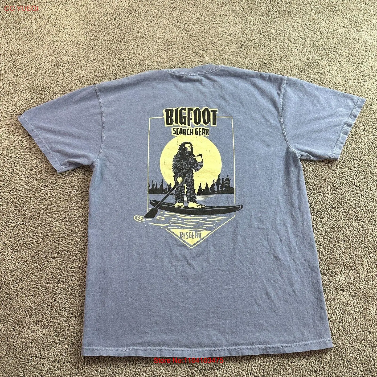 Camisa Bigfoot para hombre, equipo de búsqueda de embarque de remo azul grande, manga corta