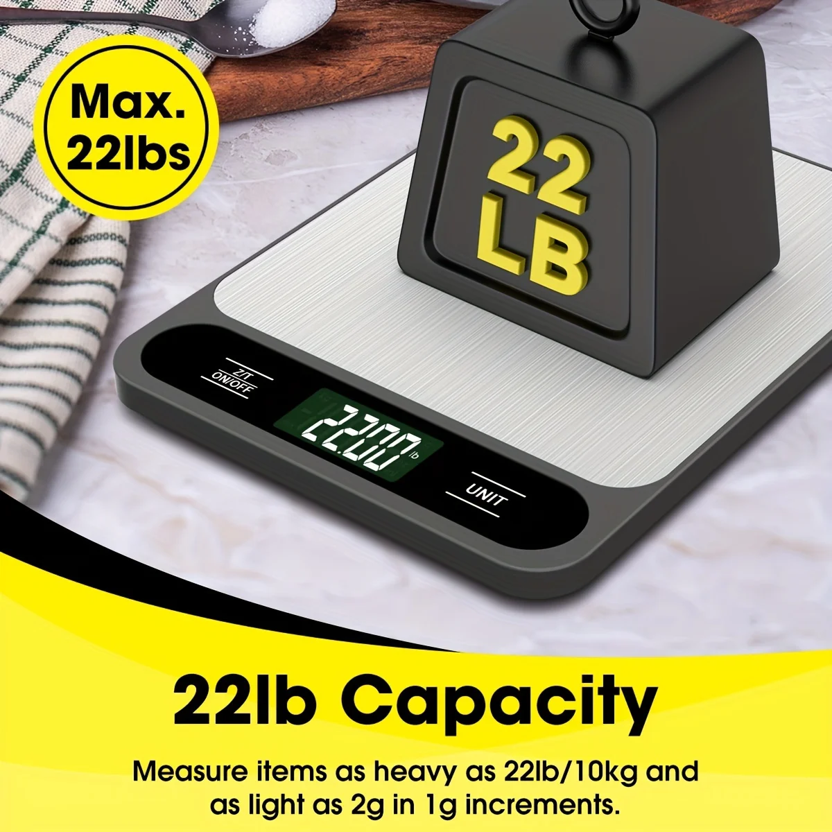 1pc Black And White Food Scale 10 Kilograms Digital Kitchen Scale Grams Ounces 1g Precise Scale Easy To Clean Stainless Steel