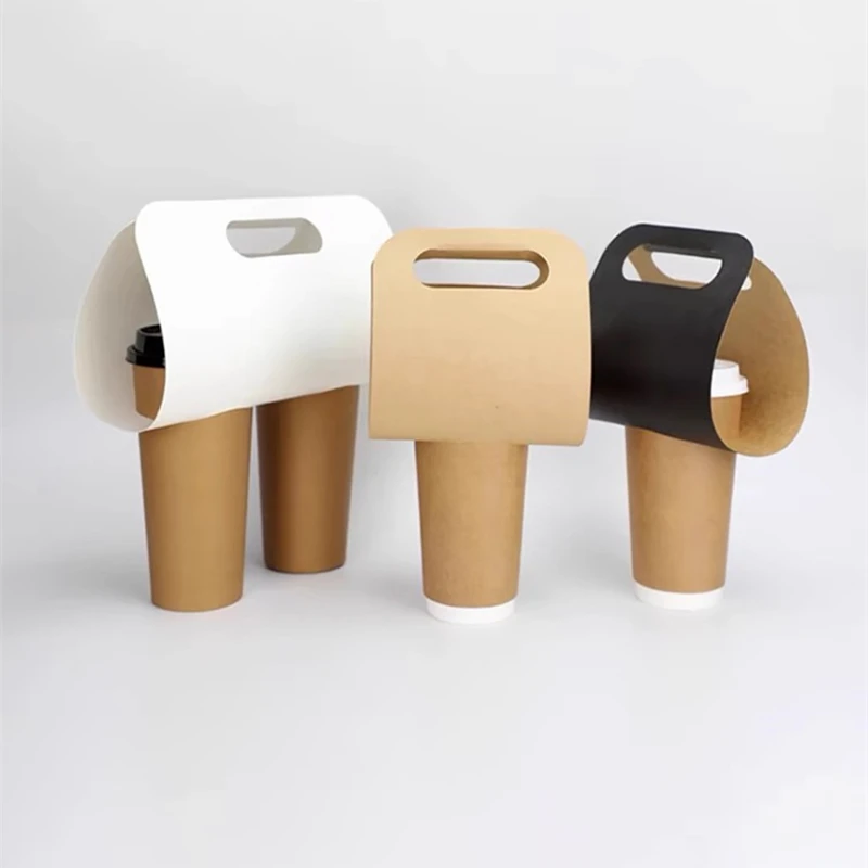 

Disposable Portable Cup Holder Creative Kraft Paper Single Cup Double Cup Holder Portable Packaging for Coffee Milk Tea Takeaway