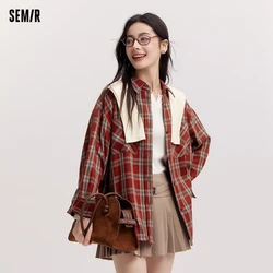 Semir Long Sleeve Shirt Women Mid-long Style Oversize Spring 2025 New Spring Checkered Top Vintage
