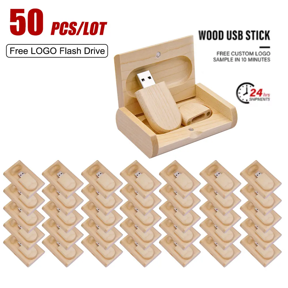 50PCS/lot Walnut Wood For Free Customization Logo USB Flash Drive 4GB 8GB Memory Stick 16GB Pen Drive 64GB Wedding Gift U Disk
