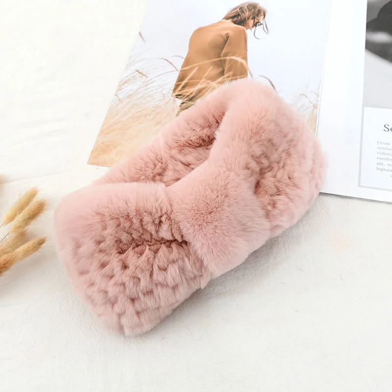 2024 New women's luxury winter 100% rex rabbit fur knitted elastic headband high quality real fur hair band Fashion accessories