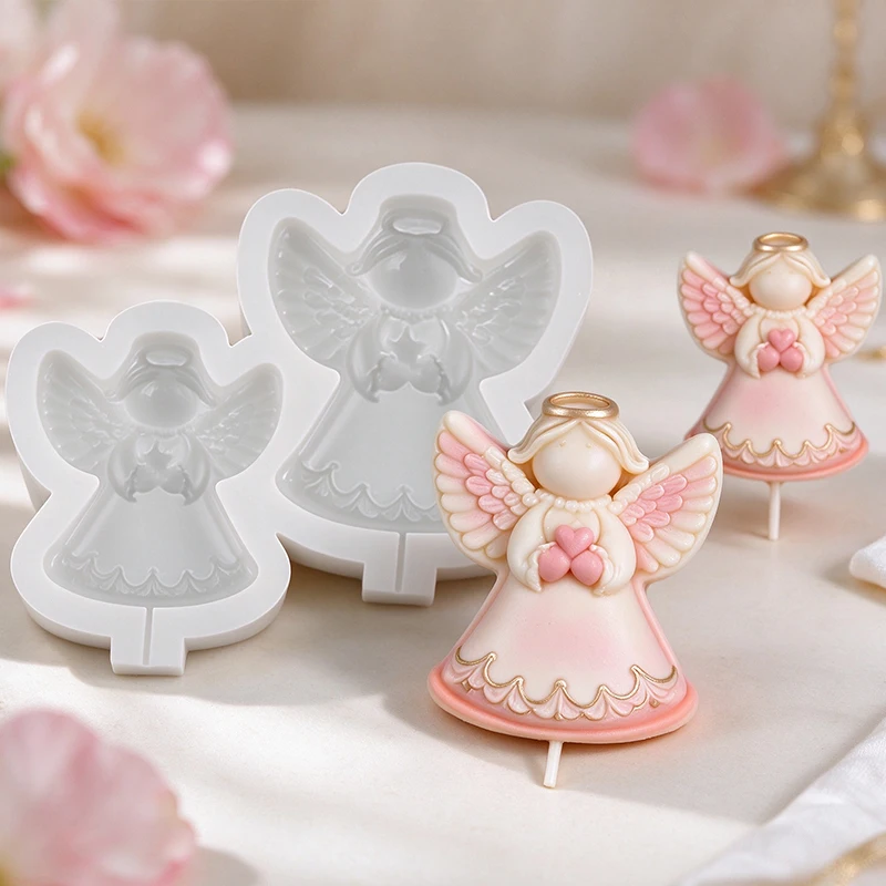 Heart Angel Silicone Mold 2-Cavity Angel Cake Topper Lollipop Chocolate Candy Fondant Candle Plaster Resin Mould