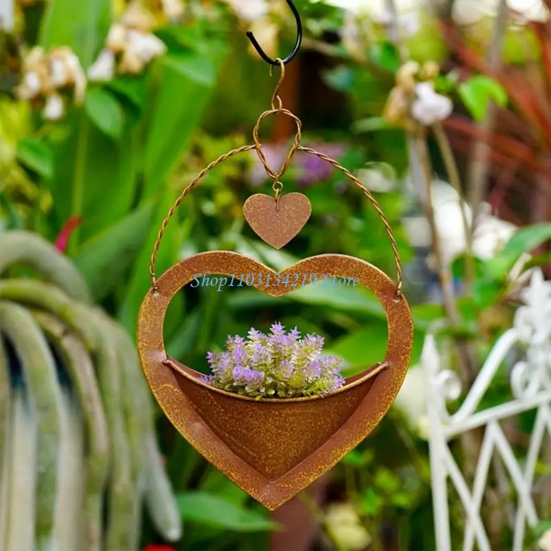 

N5KC Indoor Outdoor Iron Plant Hanger Heart Design Hanging Flower Holder with Hook Perfect for Garden Window Display