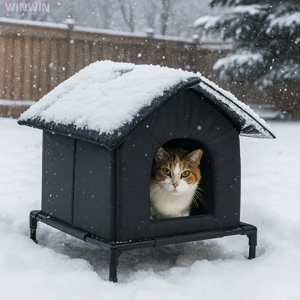 Outdoor Cat Shelter Heated Cat House Waterproof Insulated with Elevated Base Feral Cats Shelter Street House In Winter Yard