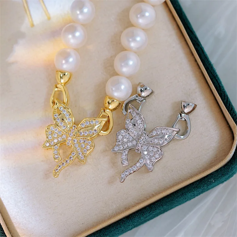 

1 Piece Copper Plated Zirconium High Quality Butterfly Pearl Necklace Bracelet Buckle DIY Jewelry Making Materials Accessories