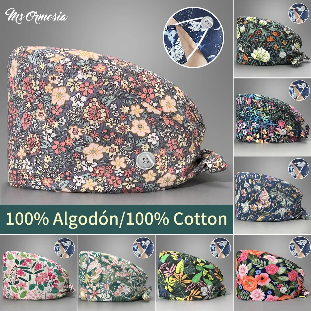 High Quality cute Animal printing Hospital Breathable medical hat Dentist Operating Room Scrub hat customize cotton Nurse Cap