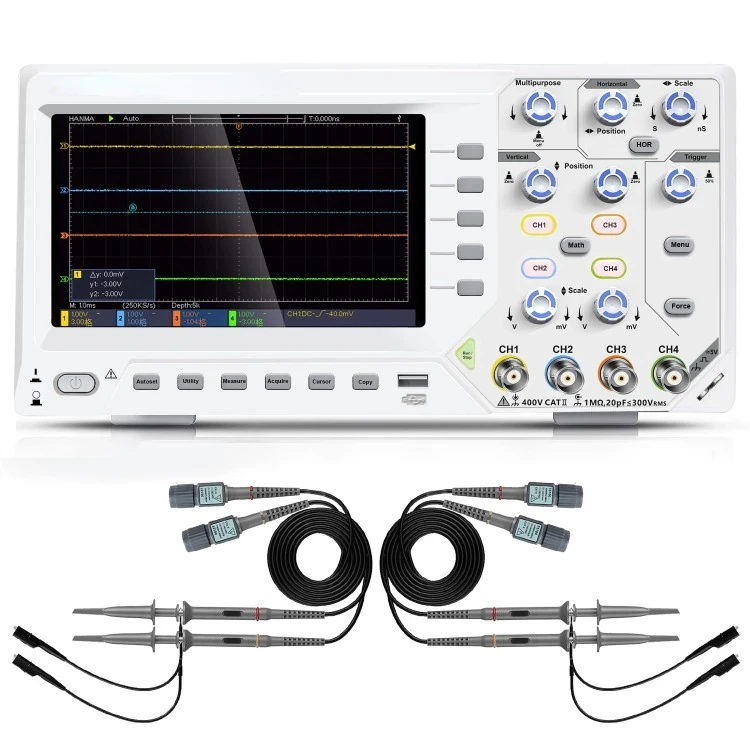 DOS1104 Digital Oscilloscope with 4 Channels and Screen 7 inch / 18 cm, TFT-LCD Display, Portable Professional Oscilloscope Kit