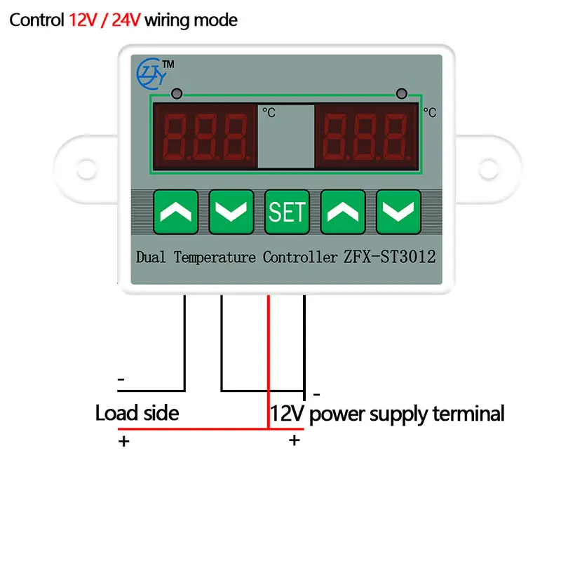 ST3012 ZFX-ST3012 12V/24V/110V-220V LED Digital Display Thermostat Dual Temperature Controller Thermometer Thermo Control