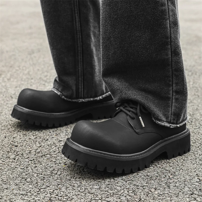 White Round Head Men Loafers Cover Heel Men Casual Shoes Fall Lace-up Flats Thick Bottom Zapatos De Hombre view 2