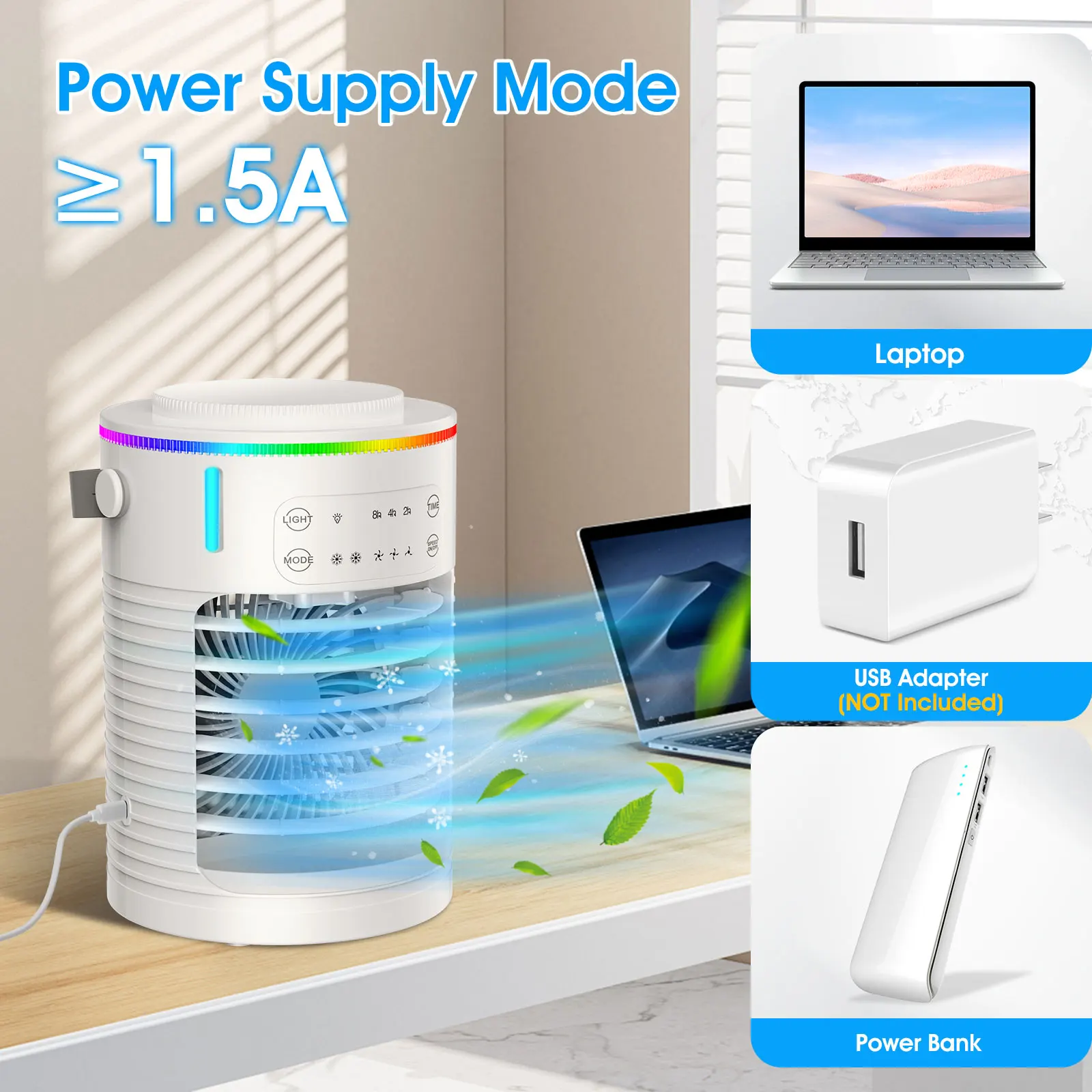 Portable Air Conditioner Mini Air Cooler USB Air Conditioning Fan 600ml Ice Water Air Cooling Fan With Humidifier for Bedroom image 6