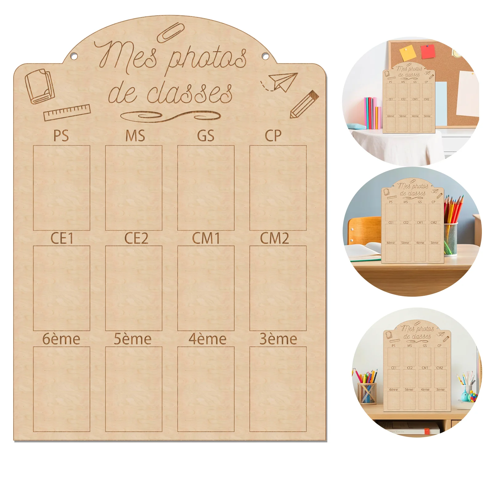 French Graduation Photo Board - Wooden School Memory Display with Class Labels PS to 3ème, Photo Wall for Home Decoration