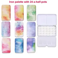 Caixa de pintura dobrável de metal portátil, Multi Color Case para aquarela, guache, subembalagem acrílica, paleta vazia, 24 grades