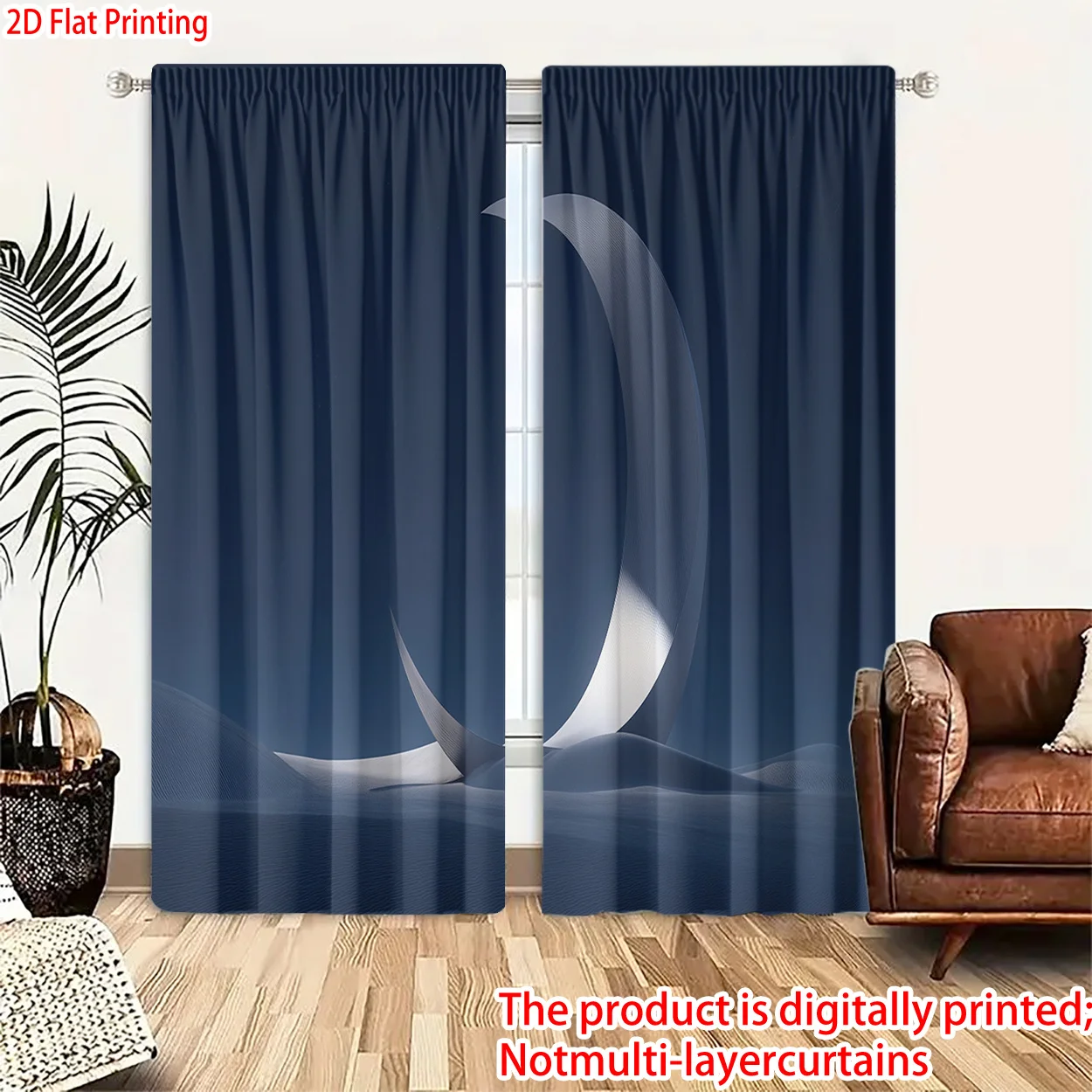 Modern Crescent Moon Curtains Flat Printed Abstract Night Sky Drapes for Living Room Bedroom Window Treatment Home Decor