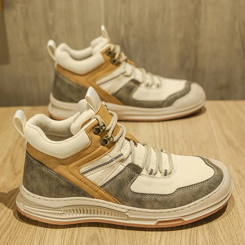 

High-Top Shoes for Men, 2025 New Autumn and Winter Models, High-End Retro Casual Sneakers, Thick-Soled Versatile Sports Trendy S