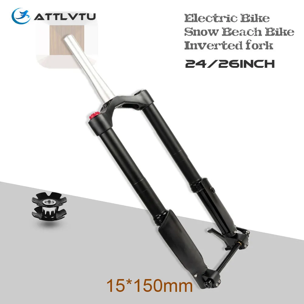 

Inverted Fork Suitable for E-bike Snowmobile Beach Bike 4.0 Fat Tyre, Tapered Tube, Thru Axle, Pneumatic Suspension, 24 ", 26"