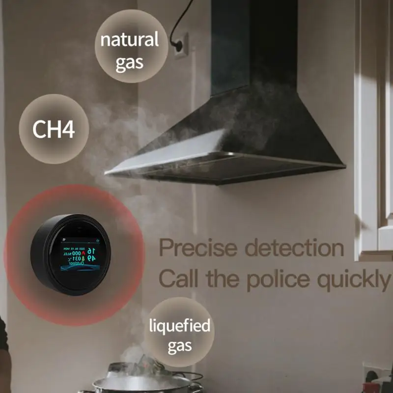 Smart Gás Leak Detector, Tuya WiFi, Sensor de alarme de gás natural, LED Digital Smoke Alarm, Funciona com Smartlife