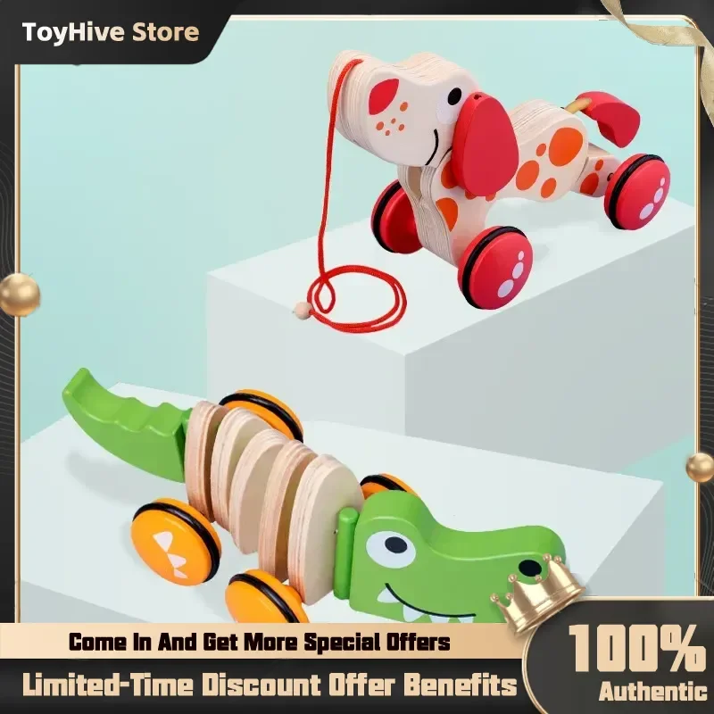 

Веселая игрушка с крокодилом или собакой для малышей, деревянная игрушка для перетаскивания детей, щенок, ребенок учится ходить, игрушка-тракторы, подарок для малышей, новинка