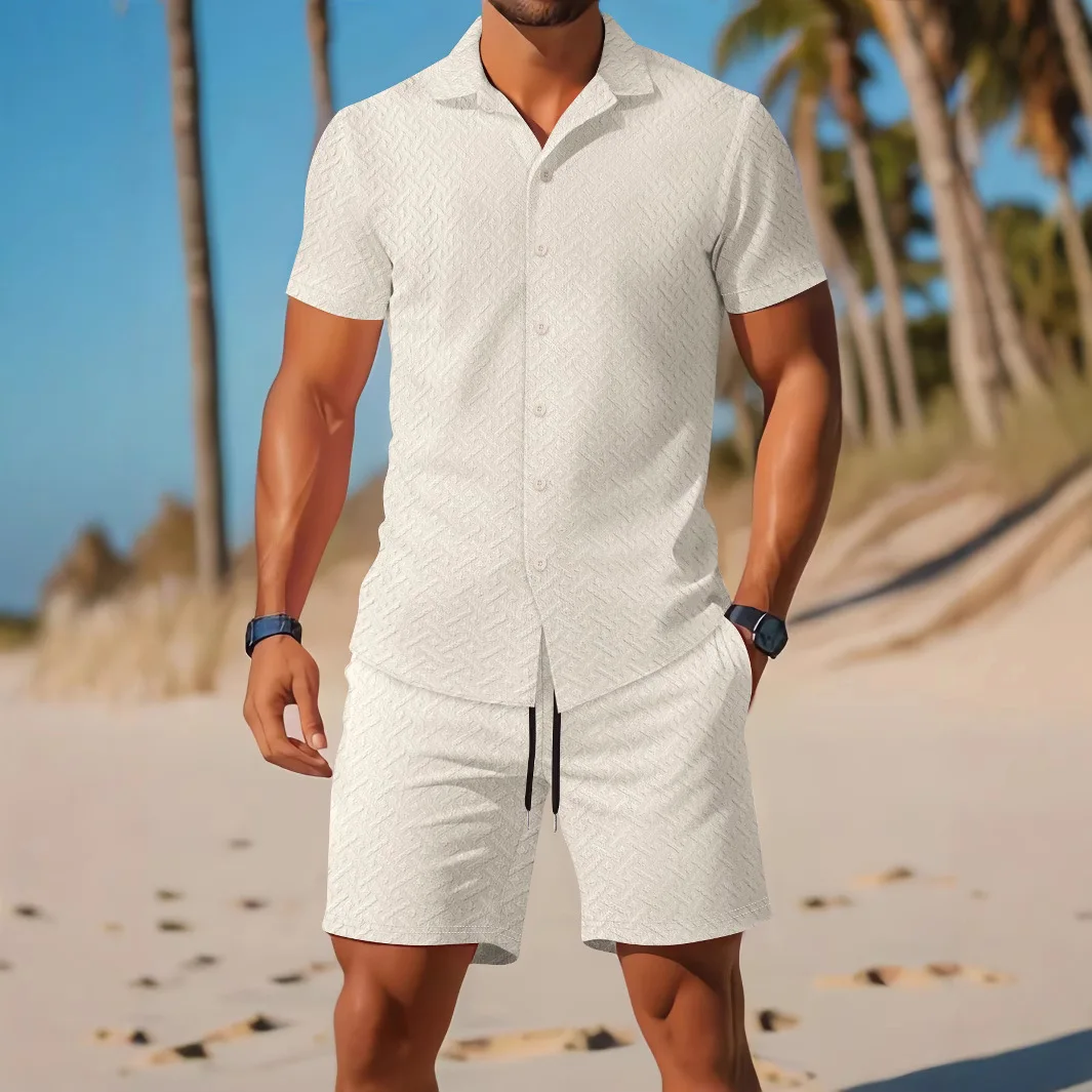Fashion Men's Jacquard Color Matching Casual Short Sleeve Suit