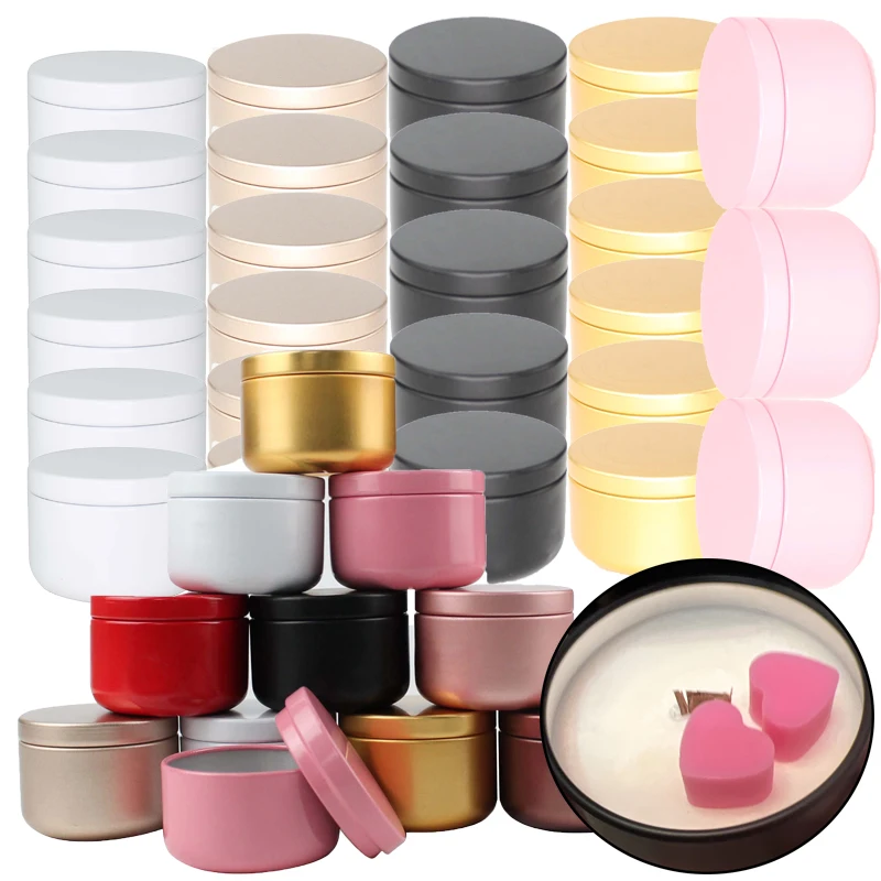 50pcs Aluminum Candle Tin 50ml Round Candle Containers Cosmetic Jars Oil Cream Pot Travel Empty Aromatherapy Sealed Metal Can