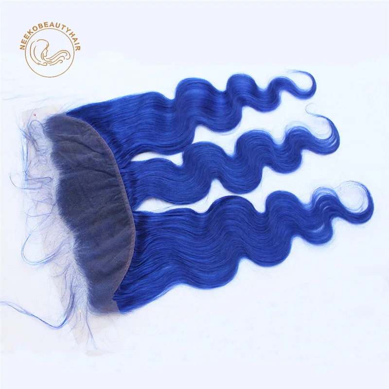 Royal Blue Human Hair Bundle with Closure Dark Blue Colored Hair Bundles with Frontal Body Wave Hair