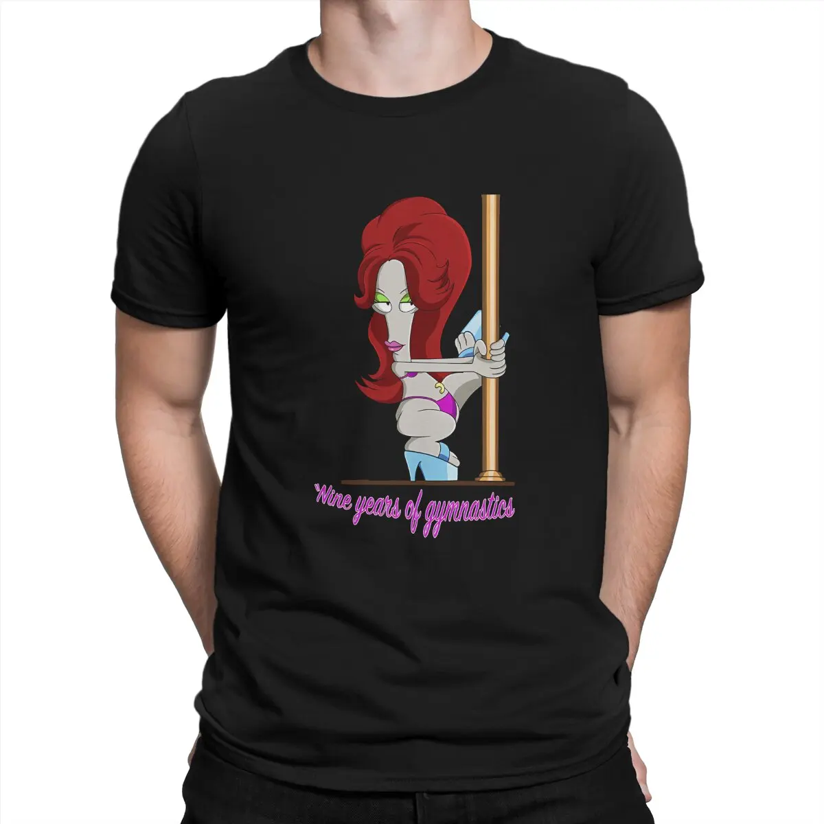 Pole Dancer Roger T-Shirts Men A-American Dad Cartoon Funny Pure Cotton Tee Shirt O Neck Short Sleeve T Shirt Gift Idea Clothing