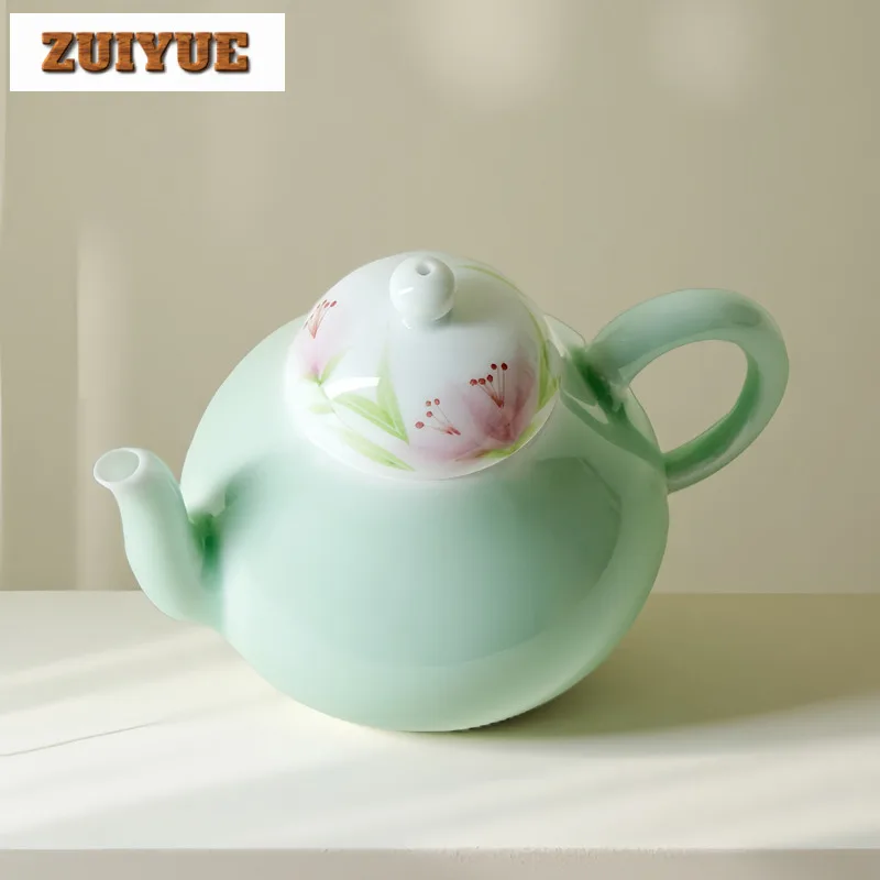 150 مللي إبريق شاي زنبق بري أخضر مرسومة يدويًا وعاء مصفاة شاي مصنوع يدويًا غلاية تخمير الشاي مع ثقب كروي مجموعة أدوات المائدة حرفية