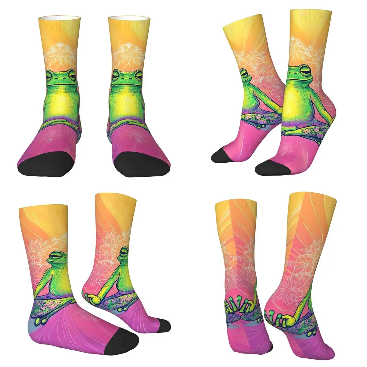 

Zen Frog Lotus Meditation Pattern Socks Sweat Absorbing Stockings All Season Long Socks Accessories for Man's Woman's Christmas