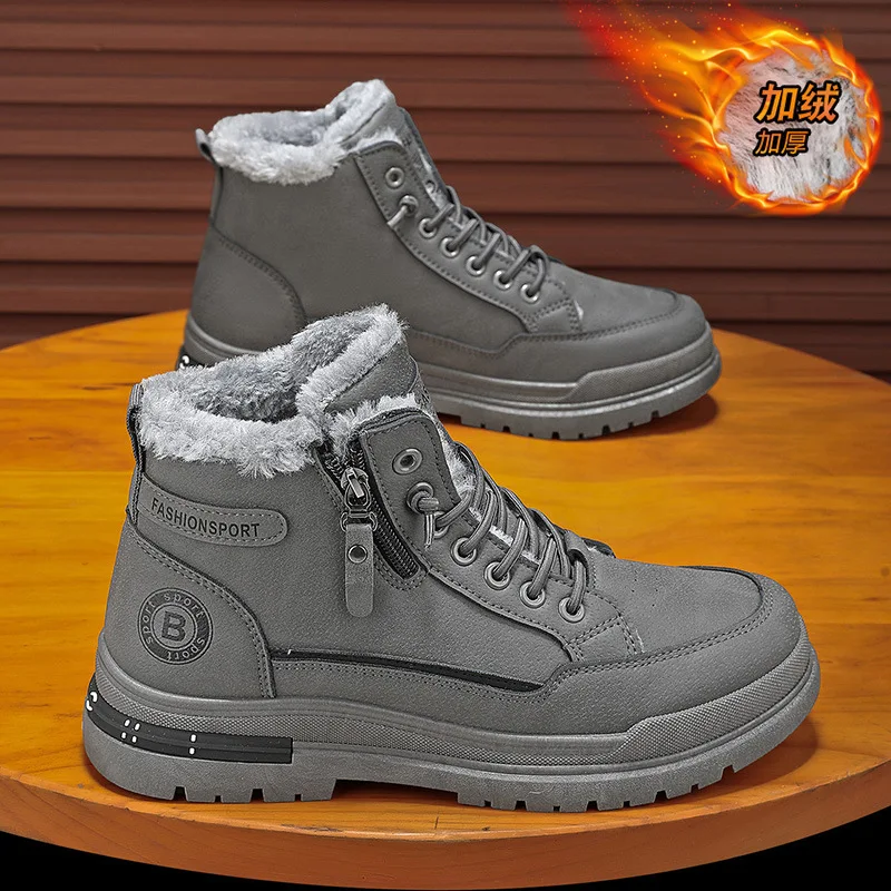 Fashion Balck Shoes for Men Winter Mens Warm Ankle Boots New Non-slip Sneakers for Man Motocycle Snows Boots Botas Para Hombre